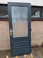 Hardhouten achterdeur met melkglas, Doe-het-zelf en Verbouw, Deuren en Horren, Ophalen, Gebruikt, 80 tot 100 cm, Buitendeur