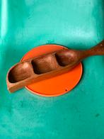 Vintage teak schaal vakjes dienblad walnoot hout mid-century, Ophalen of Verzenden, Gebruikt, Rechthoekig, Hout