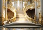 Gouden trap 3D fotobehang, Fotobehang4you, Huis en Inrichting, Stoffering | Behang, Verzenden, Trap, hal, villa, luxe trap, entree, halbehang
