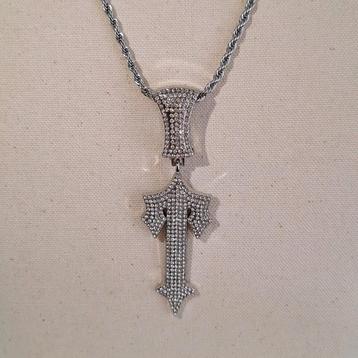 Witgoud plated ketting kruis cross collier koord necklace  beschikbaar voor biedingen