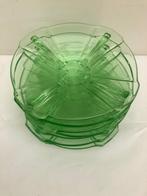 art deco uranium  groen glas bordjes  - 7 stuks Jr 30, Ophalen of Verzenden