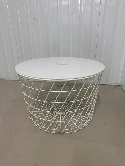 Round white table with storage IKEA, Huis en Inrichting, Tafels | Bijzettafels, Gebruikt, Rechthoekig, 60 cm of meer, 75 cm of meer