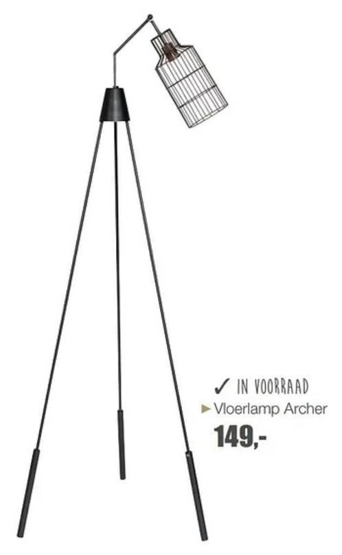 Vloerlamp Archer metaal messing van Goossens, Huis en Inrichting, Lampen | Vloerlampen, Zo goed als nieuw, 150 tot 200 cm, Metaal