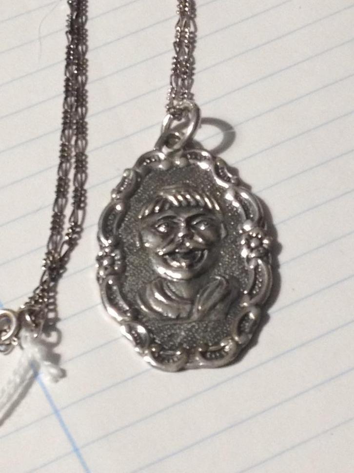 zilveren antieke ketting met antieke hanger, Sieraden, Tassen en Uiterlijk, Antieke sieraden, Hanger, Zilver, Verzenden