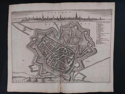 20 / Plattegrond van Zutphen Gravure uit 1657 J. Janssonius, Antiek en Kunst, Kunst | Etsen en Gravures, Ophalen of Verzenden