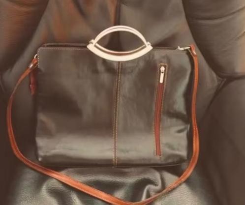 Zwart Lederen “vintage” handtas, Made in Italië, Sieraden, Tassen en Uiterlijk, Tassen | Damestassen, Zo goed als nieuw, Handtas