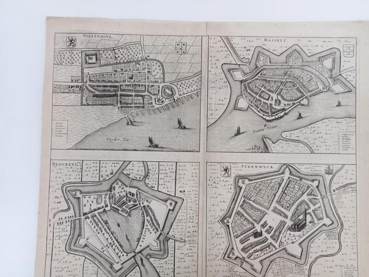 Vollenhove Hasselt Blokzijl Steenwijk Plattegronden Jansoniu, Antiek en Kunst, Kunst | Etsen en Gravures, Ophalen of Verzenden