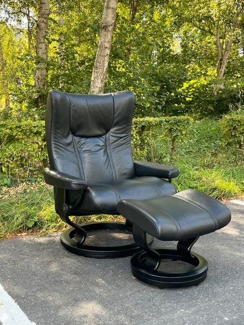 Stressless relax fauteuil met voetenbank - L large, Huis en Inrichting, Fauteuils, Zo goed als nieuw, 50 tot 75 cm, Minder dan 75 cm