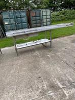 lange Rvs werktafel met dubbele spoelbak en kraan, Ophalen, Gebruikt, 170 cm of meer