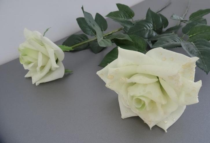 2 lange rozen met dauwdruppels, van zijde, 75 cm lang, nieuw, Huis en Inrichting, Woonaccessoires | Kunstplanten en Kunstbloemen
