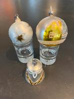 3 zilver met goud decor kerstballen, Ophalen of Verzenden, Gebruikt