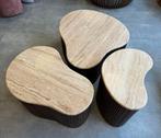 ⚠️OP=OP⚠️Eleonora Salontafel Mari Travertin/Mangohout, Ophalen, 50 tot 100 cm, Nieuw, 50 tot 100 cm
