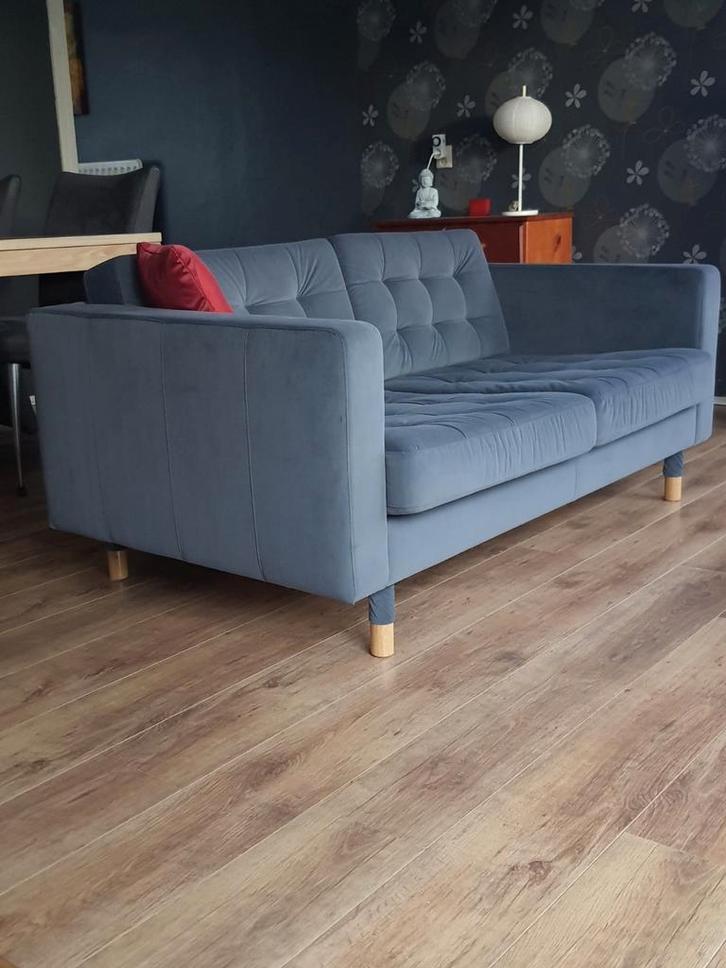 Landskrona 2-zitsbank Donkerblauw/Grijs Satijn., Huis en Inrichting, Banken | Sofa's en Chaises Longues, Zo goed als nieuw, Tweepersoons