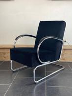 2 Gispen 407 fauteuils, hoogglans chroom, zwarte ribstof, Huis en Inrichting, Fauteuils, Design, 75 tot 100 cm, Ophalen of Verzenden