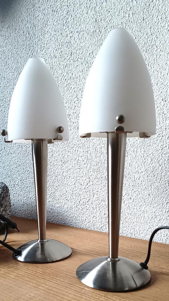 2  minimalistische tafel of bedlampjes vanTrio Leuchten  90s, Huis en Inrichting, Lampen | Tafellampen, Gebruikt, Minder dan 50 cm