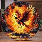 Ronde wandklok van hout Phoenix in vlammen (25cm), Huis en Inrichting, Woonaccessoires | Klokken, Ophalen of Verzenden, Nieuw