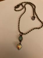 vintage strass ketting goudkl hartje hanger aurora borealis, Overige materialen, Gebruikt, Met strass, Ophalen of Verzenden