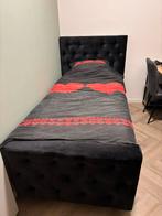 Boxspring 1-persoons met latex topper (zo goed als nieuw), Ophalen, 90 cm, Eenpersoons, Zwart