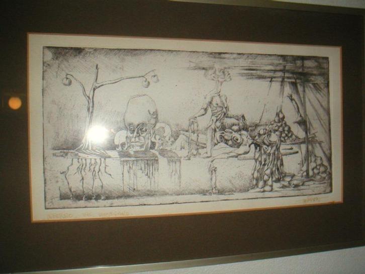 Inferno - drogenaald ets 1970, Antiek en Kunst, Kunst | Etsen en Gravures, Ophalen of Verzenden