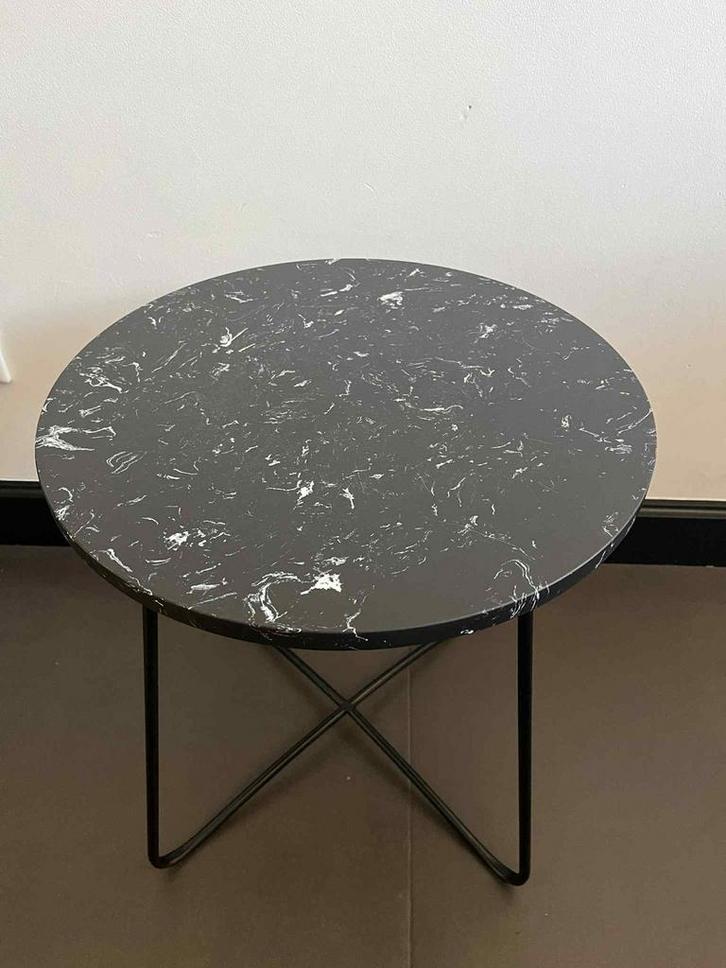 Bijzettafel met Marmerblad, Huis en Inrichting, Tafels | Bijzettafels, Zo goed als nieuw, Rond, Minder dan 45 cm, Minder dan 55 cm