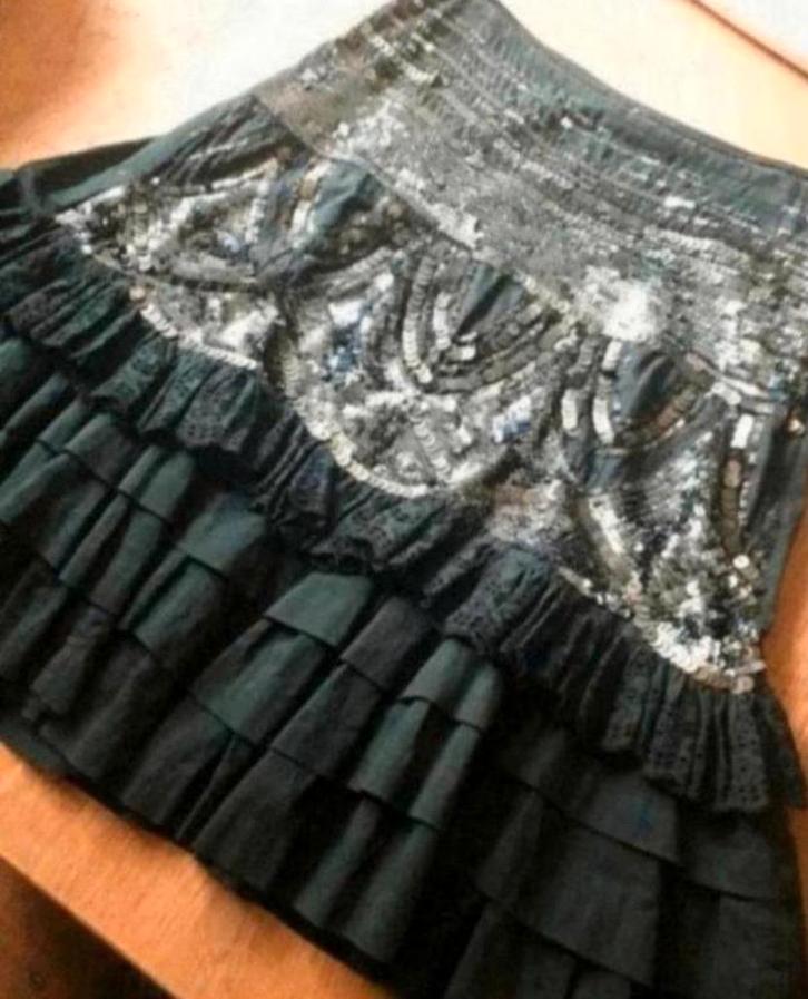 SNOB Italiaanse vintage ibiza rok S pailletten Ehv/geldrop, Kleding | Dames, Rokken, Zo goed als nieuw, Maat 38/40 (M), Zwart
