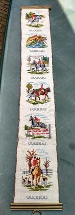 Vintage schellekoord geborduurd loper merklap paarden (SK5), Ophalen of Verzenden, Gebruikt, Handborduren, Overige typen