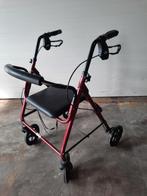 Rode rollator met zitplank, rugsteun en mandje, Ophalen, Lichtgewicht, Gebruikt