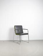 4x Leolux Spring (Eetkamer) Stoel Grijs/Groen Leer – Chroom