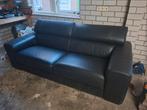 Zwarte lederen bank 215x97 zitvlak 160x55, Ophalen, Gebruikt, Driepersoons, Rechte bank