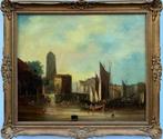 Groot oud schilderij van een haven 18/19e eeuw, Antiek en Kunst, Ophalen of Verzenden