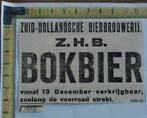 Adv Z.H.B. bokbier 1923, Ophalen of Verzenden, Gebruikt, Flesje(s), Overige merken
