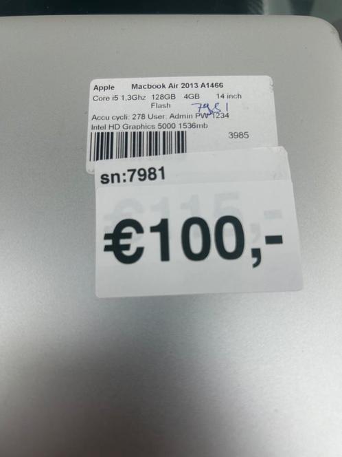 Macbook air 2017/2015/2014/2013 i5 128gb, Computers en Software, Apple Macbooks, Zo goed als nieuw, MacBook Air, 13 inch, Minder dan 2 Ghz