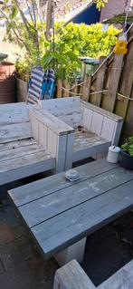 Steigerhouten Tuinset - Tafel, Bank & Stoelen, Ophalen, 4 zitplaatsen, Gebruikt, Bank