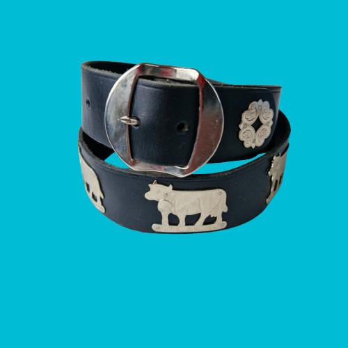 Zwarte Appenzeller leren riem zilver koe herder maat 34, Kleding | Heren, Riemen en Ceinturen, 95 tot 105 cm, Onbekend, Verzenden