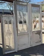 Set antieke openslaande deuren met geëtst glas en bovenlicht, Antiek en Kunst, Ophalen