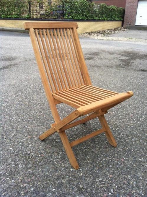 Klapstoeltje massief TEAKHOUT,  handig plat opklapbaar., Tuin en Terras, Tuinmeubel-accessoires, Nieuw, Ophalen of Verzenden