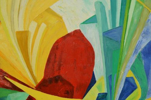 Zeer kleurig Drieluik C. Nijssen, Antiek en Kunst, Kunst | Schilderijen | Abstract, Ophalen of Verzenden