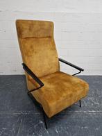 Fauteuil / bijzetfauteuil in velours goud gele stof, Ophalen, Gebruikt, Metaal, /