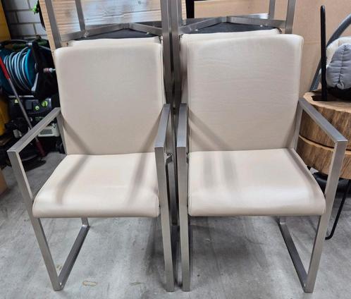 6 design eetkamerstoelen leer goossens wonen leer rvs, Huis en Inrichting, Stoelen, Zo goed als nieuw, Vijf, Zes of meer stoelen