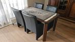Eethoek eettafel met 4 leren stoelen zwart, Huis en Inrichting, Tafels | Eettafels, Ophalen, Gebruikt, 150 tot 200 cm, Eikenhout