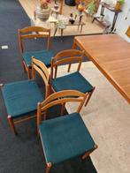 Vintage eetkamerstoelen Zweeds teak/petrol 70s, Ophalen, Gebruikt, Blauw, .