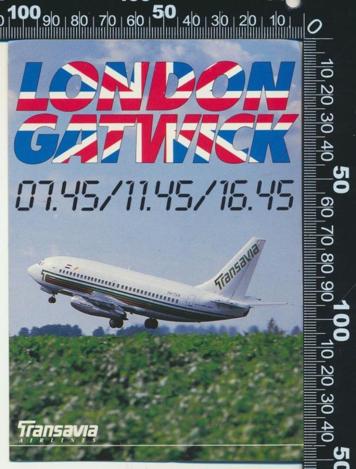 Sticker: Transavia Airlines - London Getwick, Verzamelen, Stickers, Zo goed als nieuw, Bedrijf of Vereniging, Ophalen of Verzenden