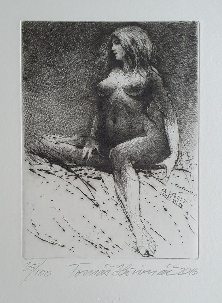 Exlibris / Ex libris Thomas Hrivnac, zittend naakt, Antiek en Kunst, Kunst | Etsen en Gravures, Verzenden
