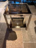 glazen bijzettafel met metalen frame, Gebruikt, Vierkant, 55 tot 75 cm, Glas