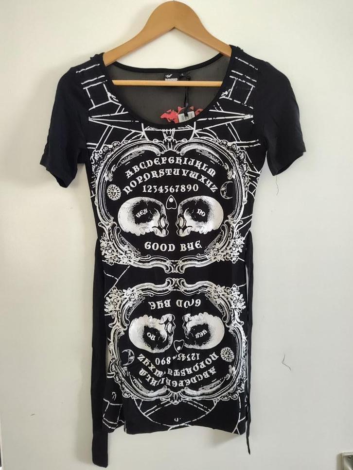 Banned - Spirit Board Mirror Skull Dress - Maat 36 / S, Kleding | Dames, Jurken, Nieuw, Maat 36 (S), Zwart, Boven de knie, Ophalen of Verzenden