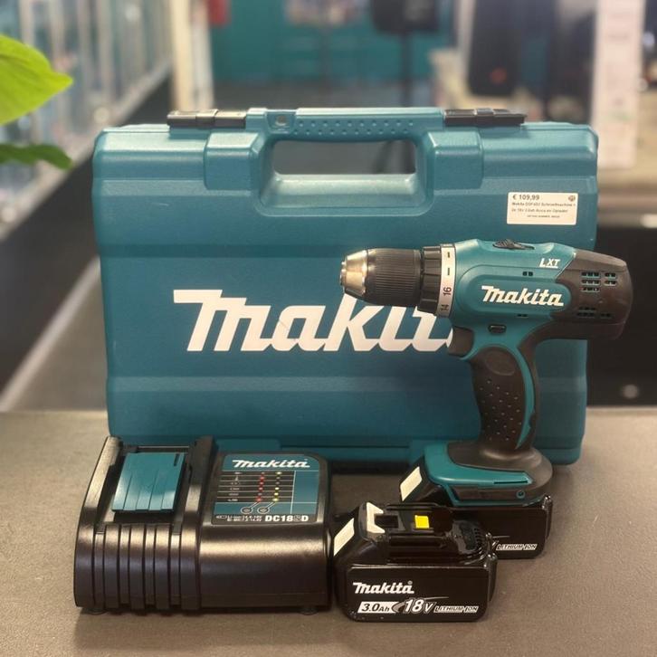 Makita DDF453 Schroefmachine + 2x 18v 3.0ah Accu en Oplader, Doe-het-zelf en Verbouw, Gereedschap | Boormachines, Zo goed als nieuw