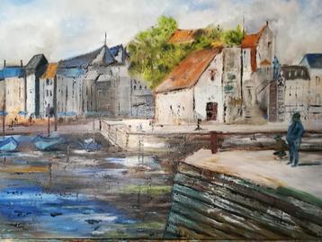 Honfleur, schilderij olieverf paletmes, nieuw. beschikbaar voor biedingen