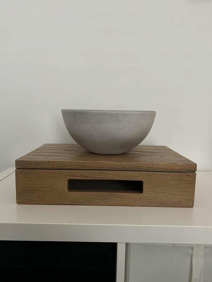 Differenz fonteinset wasbakje met houten plank nieuw, Doe-het-zelf en Verbouw, Sanitair, Nieuw, Wastafel, Steen, Ophalen of Verzenden