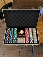 Poker koffer met fiches, kaarten en dealer button, Vijf spelers of meer, Ophalen of Verzenden, Zo goed als nieuw, Reisspel