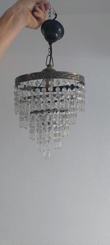 Vintage Kroonluchter lamp lampenkap glazen druppels pegels beschikbaar voor biedingen